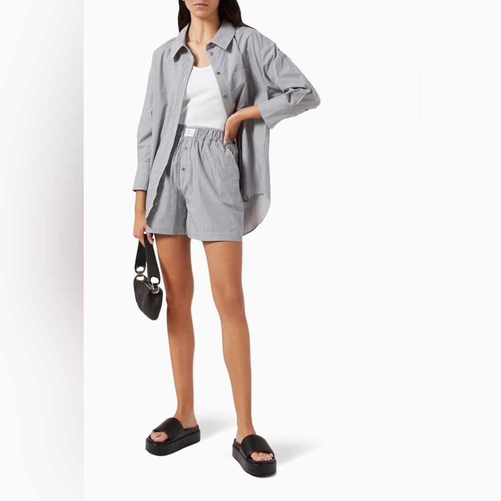 Anine Bing Mika Striped Shirt/Short in Cotton-poplin